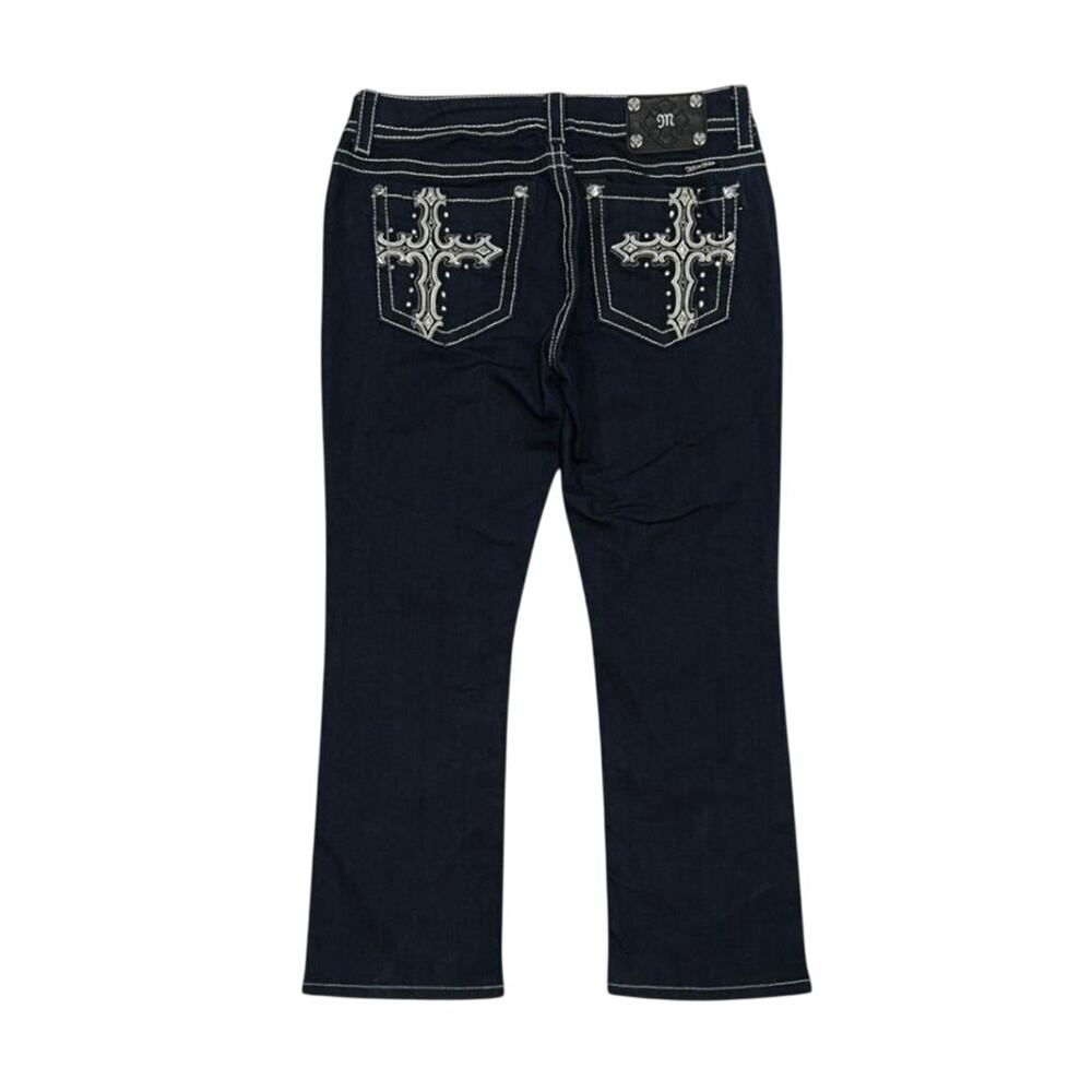 ★ Miss Me (Y2K) Dark Bootcut Jeans w/ Rhinestone Cross Design ★